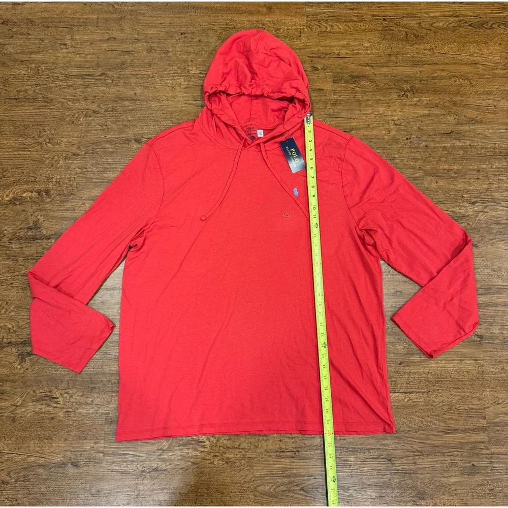 Polo Ralph Lauren Red Lightweight Pullover Hoodie Sweatshirt T Shirt Men's 2XL